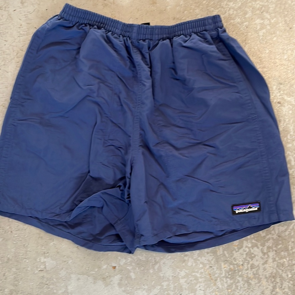 Navy Patagonia swim trunks